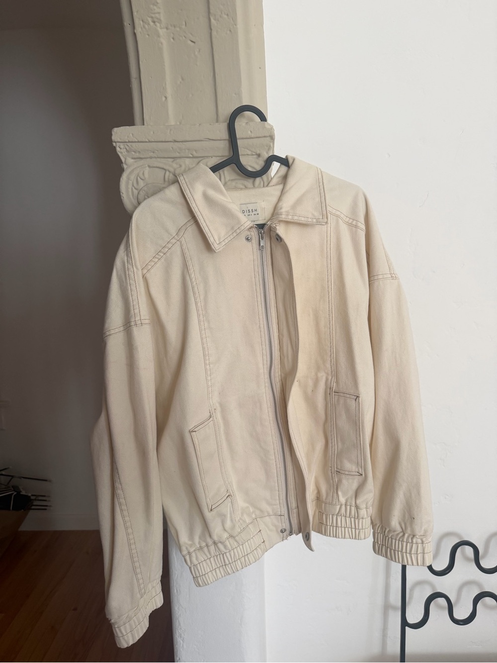 DISSH Cream Bomber Jacket with Zip Front